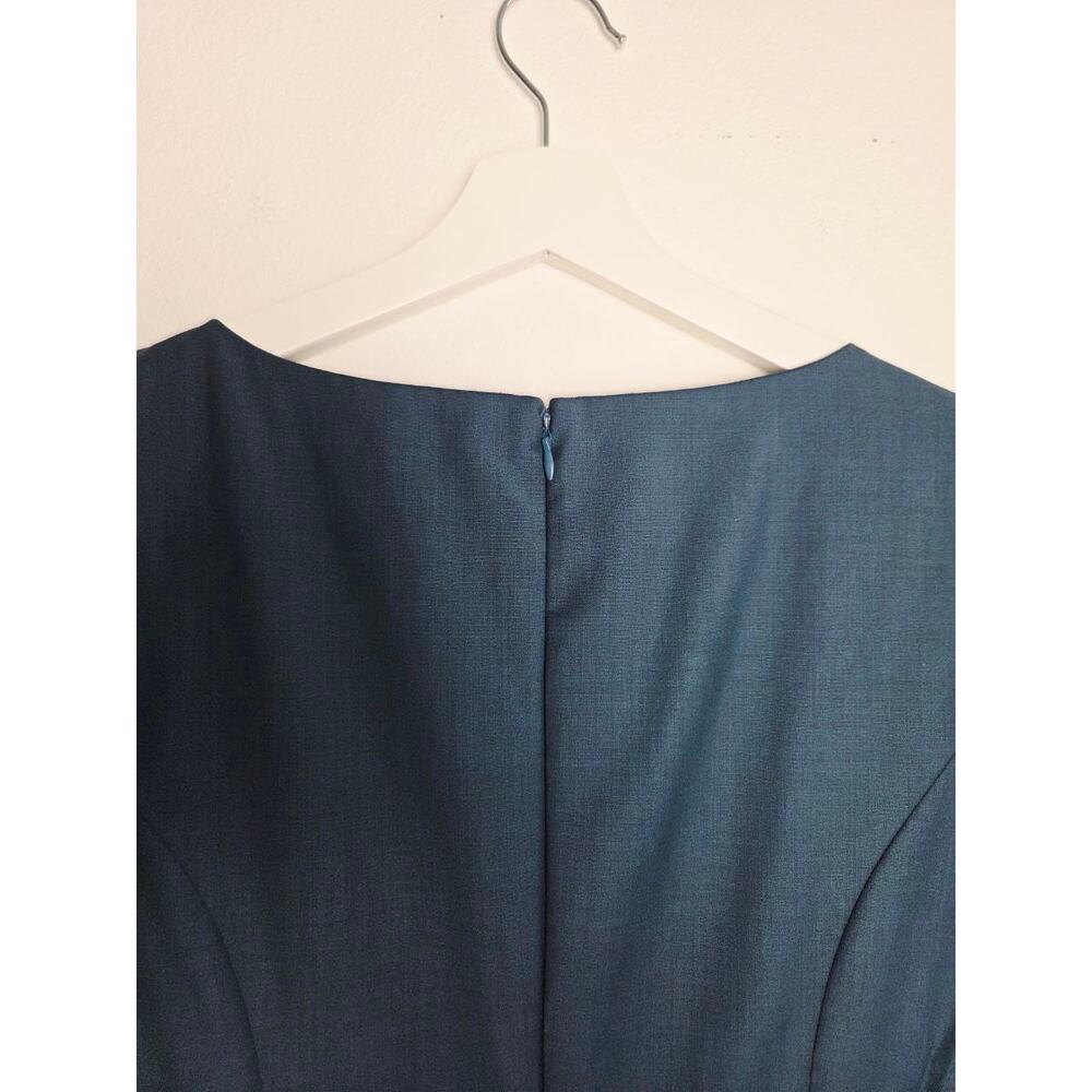 Theory Betty Dress 6 Blue Deep Teal Wool Blend Short Sleeves Sheath Career - Picture 6 of 14